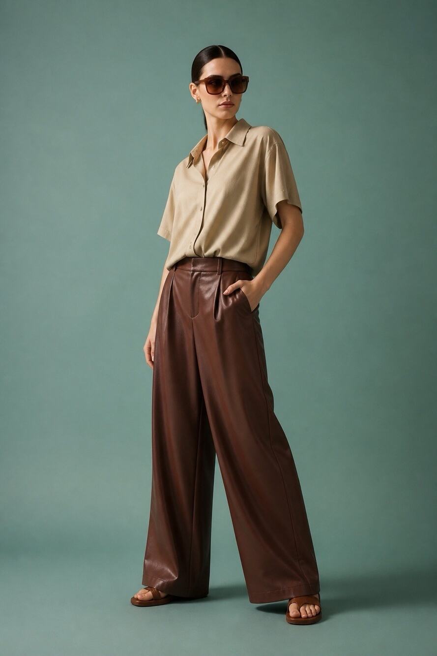 By Anthropologie Avec Les Filles Faux Leather Wide Leg Pants Brown Size 2 $120